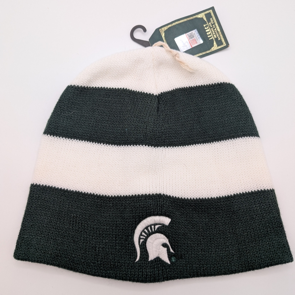 MSU Michigan State - Striped Beanie - Green and White - (NEW w Tags)